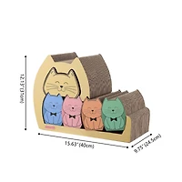 The Licker Store Kazoku 15.63" Modern Cardboard 5-in-1 Family Cat Cave Scratcher with Catnip and Pull-Out Design, Multi-Colored