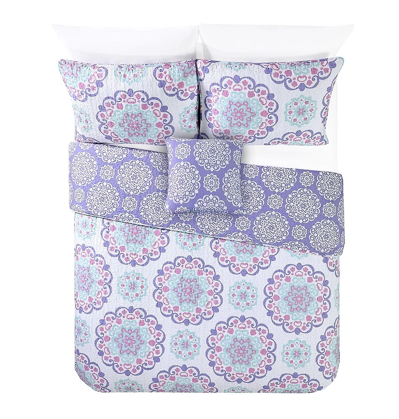Alex + Bella Vivian Purple 4-Piece All-Season Reversible Cotton Quilt Set - Full/Queen