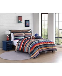 Alex + Bella Sportset Stripe Black Multi 4-Piece Soft Microfiber Comforter Set - Full