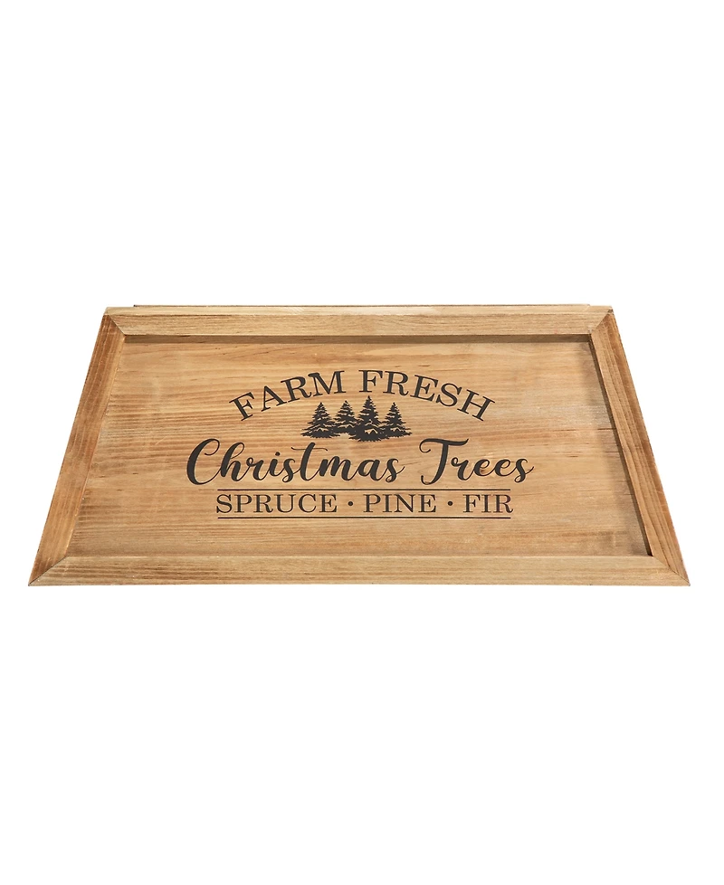 Glitzhome Natural Wooden Trapezoid Farm Fresh Christmas Trees, 26"