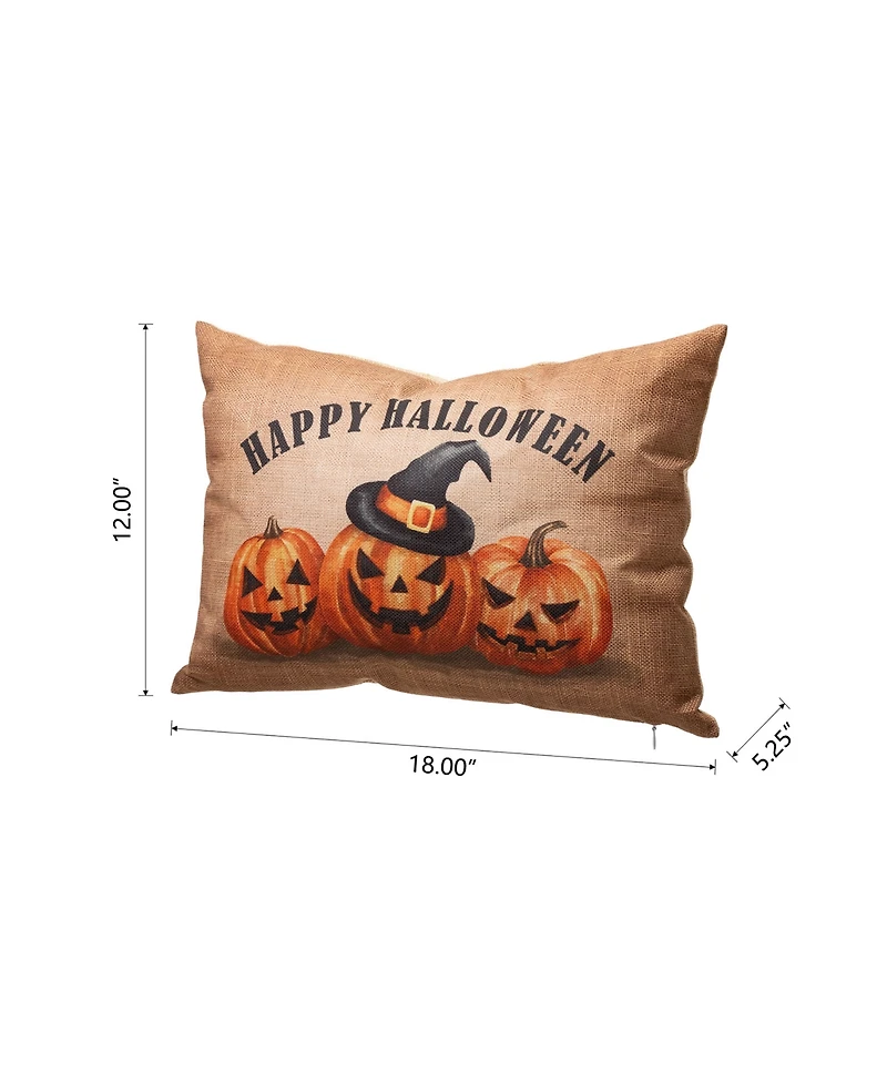 Glitzhome Faux Burlap Happy Halloween Pumpkin Pillow, 18"