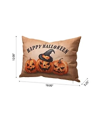 Glitzhome Faux Burlap Happy Halloween Pumpkin Pillow, 18"