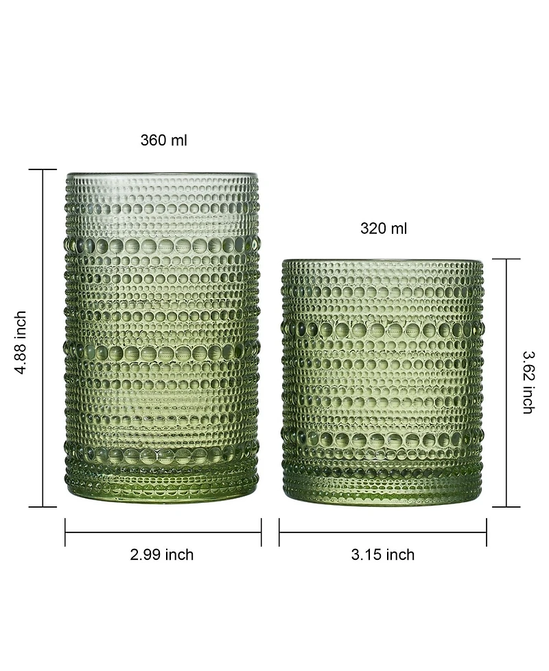 The Wine Savant Green Vintage Hobnail Colored Beaded Drinking Glasses, Set of 12