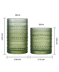 The Wine Savant Green Vintage Hobnail Colored Beaded Drinking Glasses, Set of 12