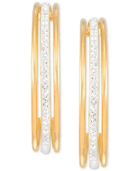 Simone I. Smith Crystal Triple Row C-Shape Earrings 18k Yellow Gold Over Sterling Silver or (48mm)