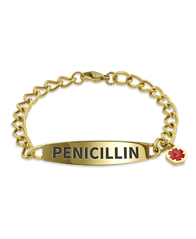 Bling Jewelry Penicillin Medical Identification Id Bracelet Miami Cuban Link Chain Gold 2 Tone Stainless
