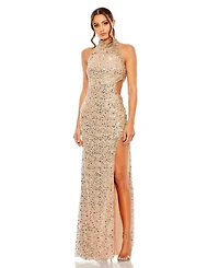 Mac Duggal Women's Side Cut Out High Neck Sequin Gown