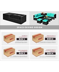 Sugift 8 Pieces Patio Rattan Storage Table Furniture Set-Turquoise