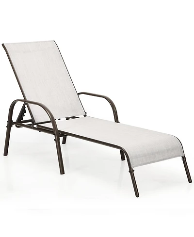 Sugift Adjustable Patio Chaise Folding Lounge Chair with Backrest-Gray