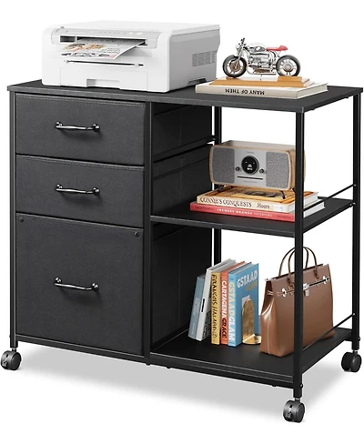 3 Drawer Mobile File Cabinet, Rolling Printer Stand with Open Storage Shelf, Fabric Lateral Filing Cabinet fits A4 or Letter Size for Home Office