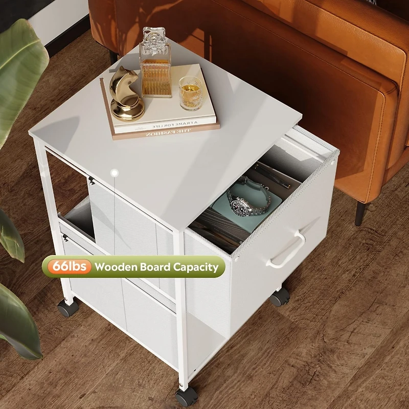 Galaxhero 2 Drawer Mobile File Cabinet, Rolling Printer Stand with Open Storage Shelf, Fabric Vertical Filing Cabinet fits A4 or Letter Size for Home