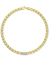 Diamond Pave Bar Stampato Xo Link 18" Collar Necklace (1/2 ct. t.w.) in 14k Gold-Plated Sterling Silver