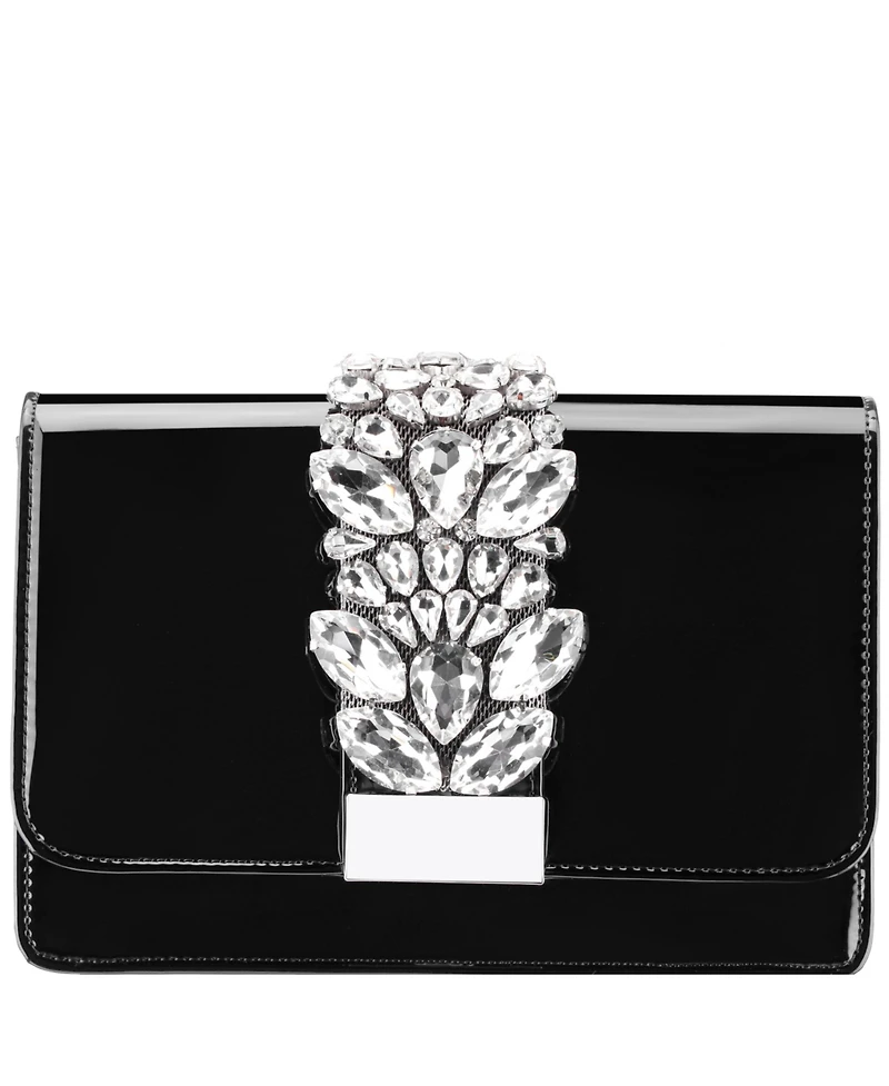 Nina Crystal Embellished Patent Flap Clutch