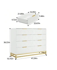 8 Drawer Dresser For Bedroom With Deep Drawers, Wide Chest Of Drawers With Metal Handles, Large Floor Wood Storage Dresser Modern Dresser