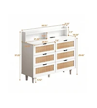 43.31 Inch Storage Cabinet 6 Drawer Dresser For Bedroom, Modern Wood Chest Of Drawers With Led Light Strip, 2 Ac Sockets, 2 Usb Ports, For Bedroom Hal