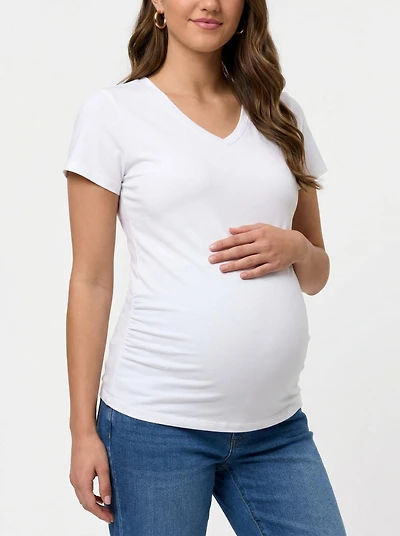 Motherhood Maternity V-Neck Side-Ruched Short Sleeve Tee