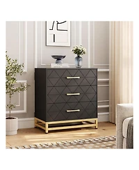 gaomon 3 Drawer Dresser, Wood Chest Drawers With Storage For Closet, Bedroom, Drawers Dresser Modern Bedside Nightstand With Gold Handles