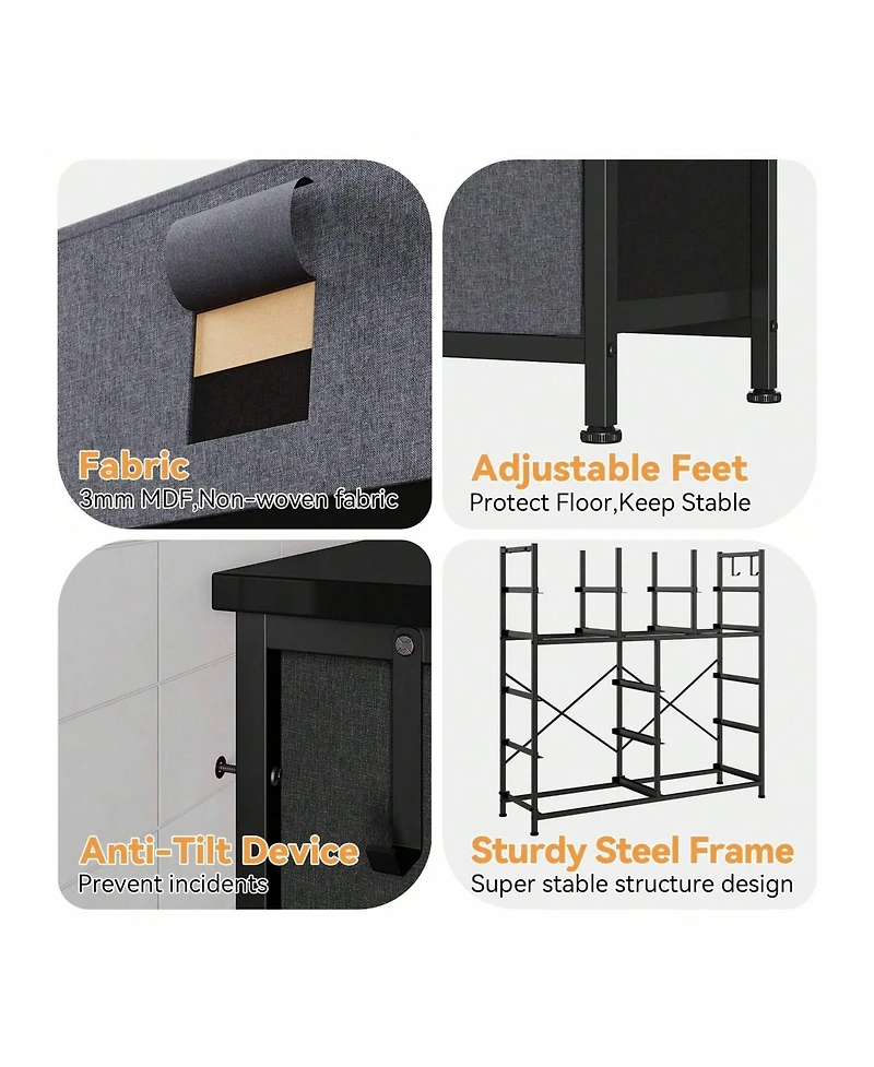 Dresser For Bedroom With 12 Drawer, Dressers & Chests Of Drawers For Hallway, Entryway, Storage Organizer Unit With Fabric, Sturdy Metal Frame, Wood T