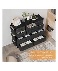 Dresser For Bedroom, 10 Drawers Fabric Storage Drawer, Dressers & Chest Of Drawers With Side Pockets, Hooks, Wood Tabletop For Closet, Living Room, Ha