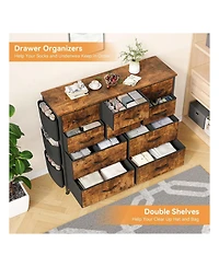Dresser For Bedroom, 10 Drawers Fabric Storage Drawer, Dressers & Chest Of Drawers With Side Pockets, Hooks, Wood Tabletop For Closet, Living Room, Ha