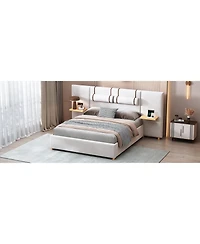 Slickblue Queen Size Upholstered Platform Bed with Dual Outlets and Usb Charging Ports on Each Side