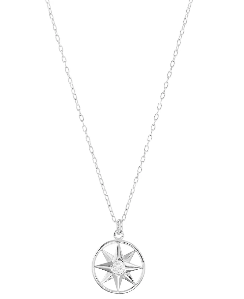 Cubic Zirconia Openwork Compass Pendant Necklace, 16" + 2" extender