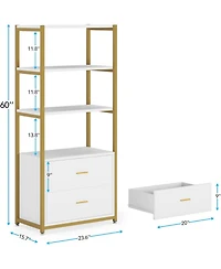 Tribesigns Bookcase, 4-Tier Bookshelf with 2 Drawers