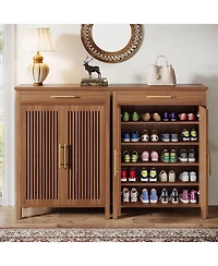 Tribesigns Shoe Cabinet, 5-Tier Shoe Storage Cabinet with Louvered Doors and Drawer, Freestanding Wooden Shoe Rack Organizer with Adjustable Shelves f