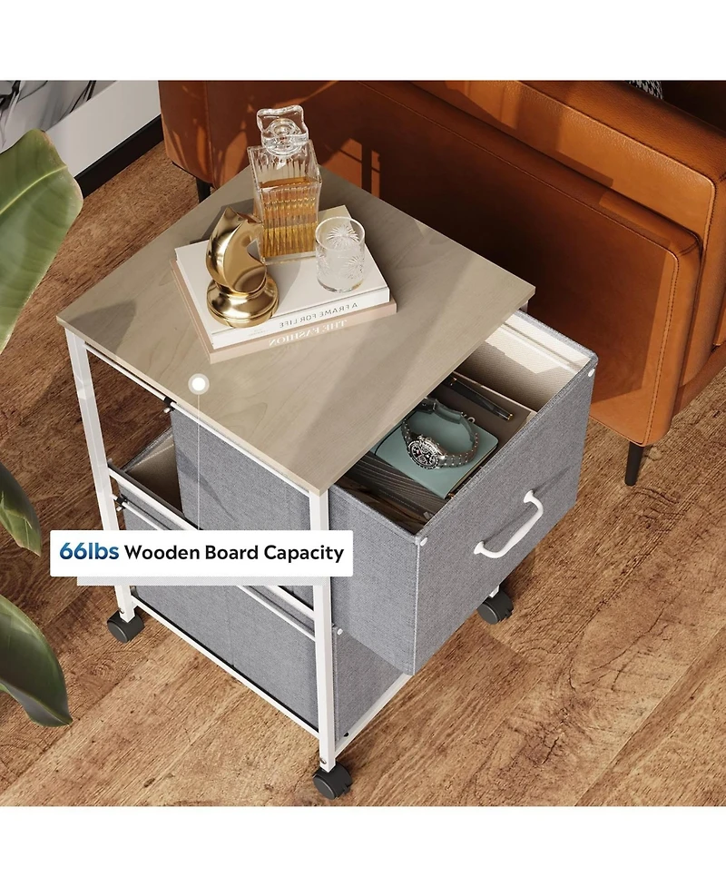 2 Drawer Mobile File Cabinet, Rolling Printer Stand, Fabric Vertical Filing Cabinet fits A4 or Letter Size for Home Office, Light Grey