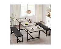 gaomon Dining Table Set for 4-6, 63" Dining Table Set, Extendable Kitchen Table with 2 Upholstered Benches, Strong Metal Frame Dinner Room Extendable