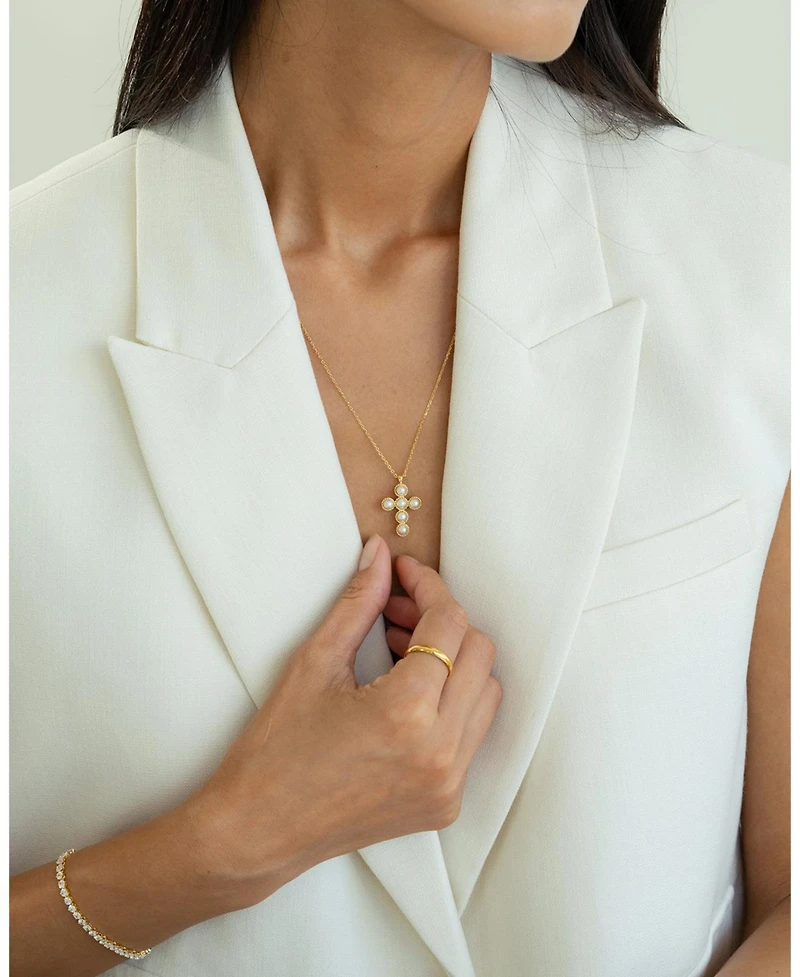 Sterling Silver 18k Gold Plated Victoria Cross Pearl Necklace – Trending for Summer, Faith-Inspired Jewelry