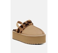 Kutchu Faux Fur Trim Platform Classic Slingback