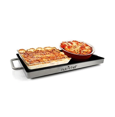 NutriChef Electric Warming Tray with Non-Stick, Heat-Resistant Glass Plate, 14.5" x 8.6" Heating Surface - PKWTR15