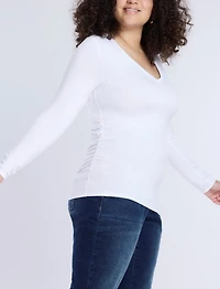 Motherhood Maternity V-Neck Side-Ruched Long Sleeve Tee