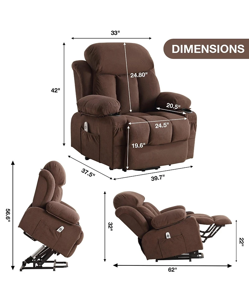 Power Lift Recliner Chair with Heat and Massage Electric Fabric for Elderly