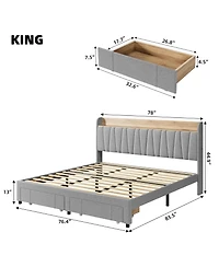 gaomon Full Size Bed Frame with 2 Storage Drawers, Upholstered Mattress Foundation with Storage Headboard and Charging Station