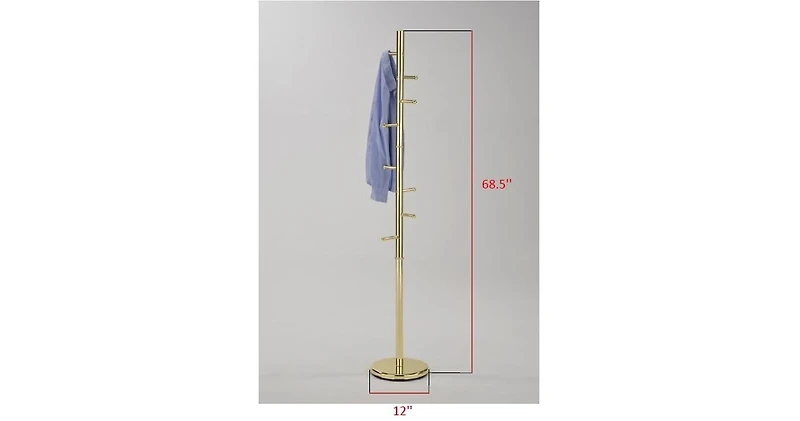 Kings Brand Furniture Hyre 8 Hook Entryway Hall Tree Coat & Hat Rack Stand, Brass