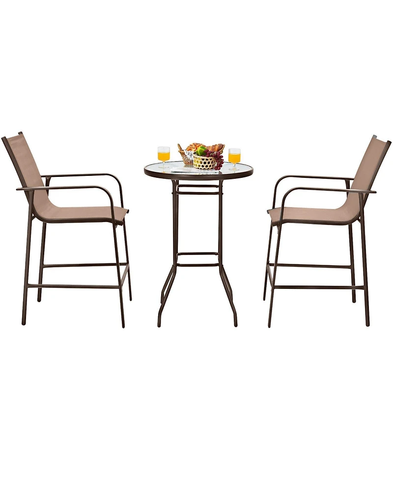 Sugift 3 Pieces Outdoor Patio Bar Table Stool Set-Brown