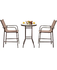 Sugift 3 Pieces Outdoor Patio Bar Table Stool Set-Brown