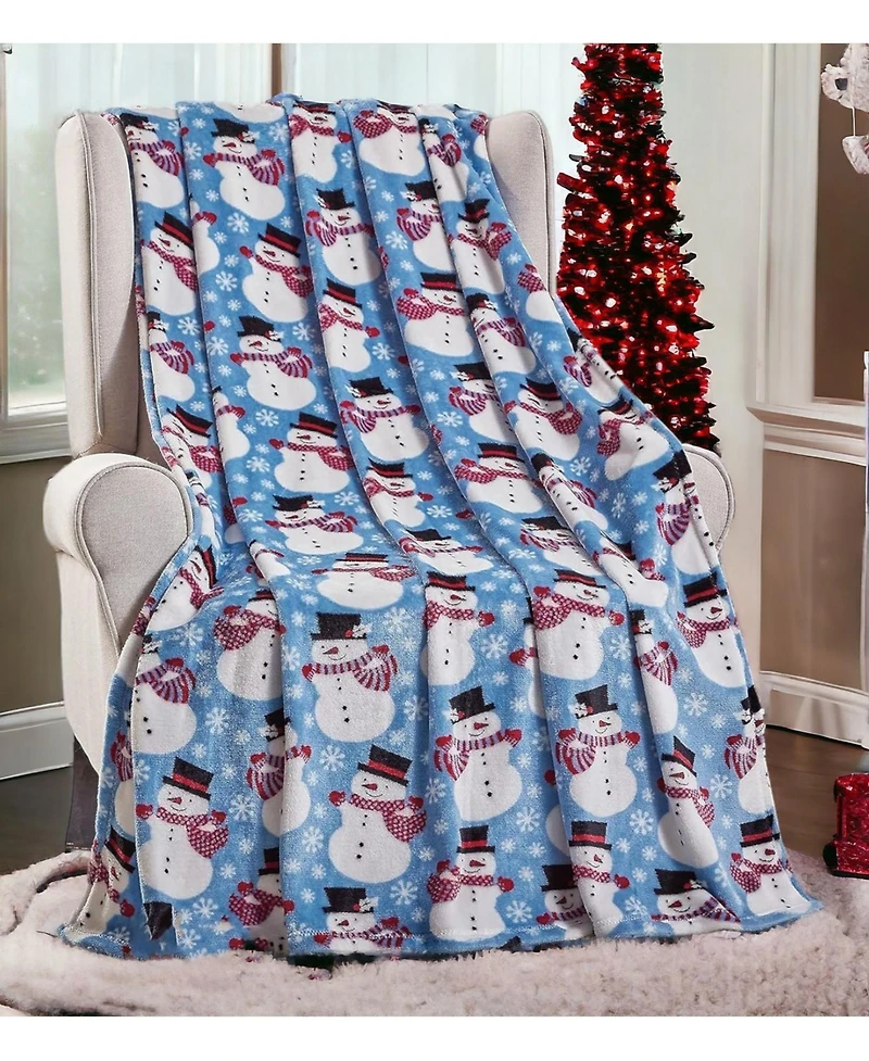 Kate Aurora Winter Blues Christmas Snowman Ultra Soft And Plush Throw Blanket