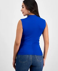 I.n.c. International Concepts Petite High-Neck Side-Ruched Top