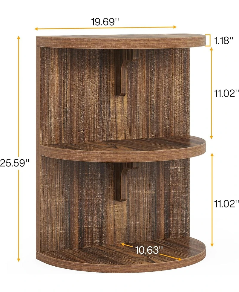 Tribesigns 3-Tier Industrial Semi Circle End & Side Table with Storage, Narrow Wood Sofa Side Table Nightstand Bedside Table for Living Room Bedroom (