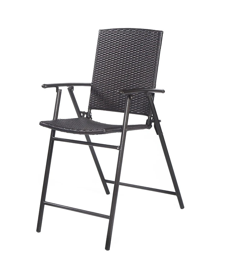 Sugift Set of 4 Folding Rattan Bar Chairs with Footrests and Armrests for Outdoors and Indoors