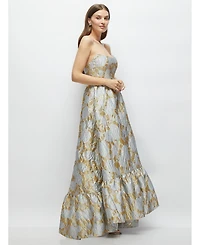Dessy Collection Women's Strapless Cat-Eye Boned Bodice Brocade High-Low Dress