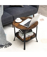 Gymax 2-Tier Sofa End Side Table Nightstand Round Tabletop for Living Room
