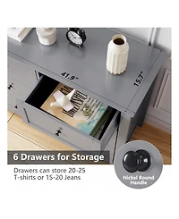gaomon Modern 6 Chest Of Drawer Dresser, Modern Dresser With Deep Drawers And Nickel Round Handle, Wood Organizer Storage Cabinet For Bedroom, Living