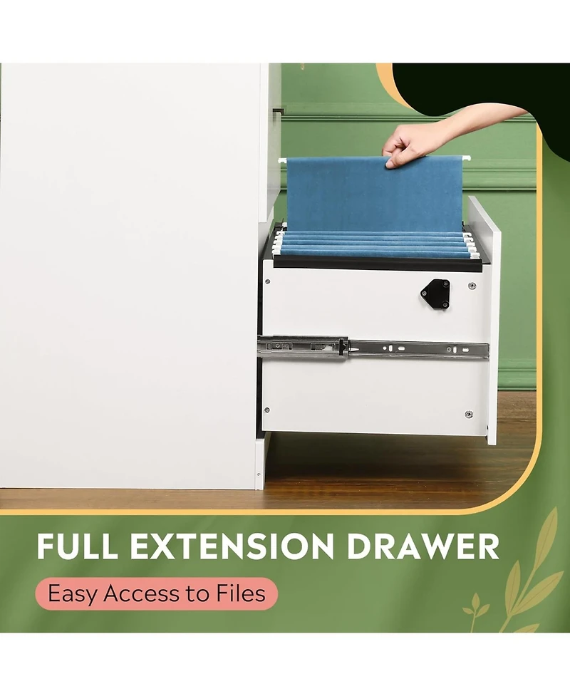 2-Drawer Wood Lateral File Cabinet with Lock for Home Office, White