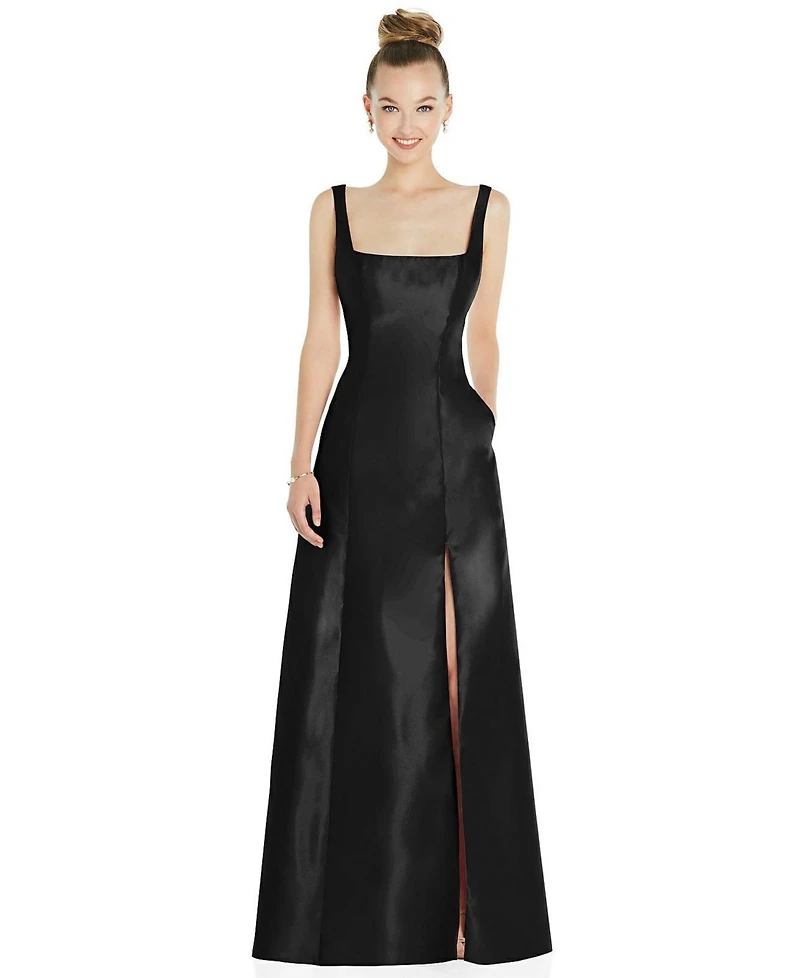 Alfred Sung Women's Sleeveless Square-Neck Princess Line Gown with Pockets