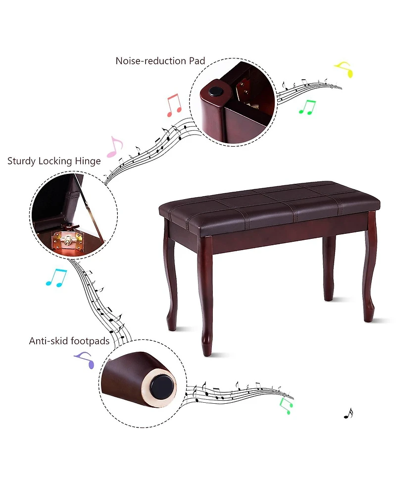 Sugift Solid Wood Pu Leather Piano Bench with Storage