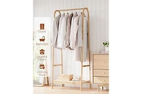 gaomon Bamboo Freestanding Clothes Rack with Storage Shelf and Hanging Rod, Portable and Space-Saving Garment Organizer for Entryway, Bedroom, Living